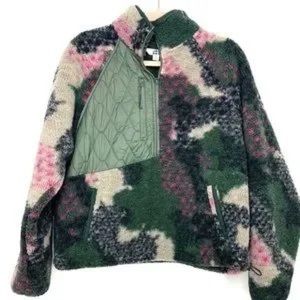 JoyLab Women's 1/2 Zip Sherpa Pullover Sweatshirt Camo Print